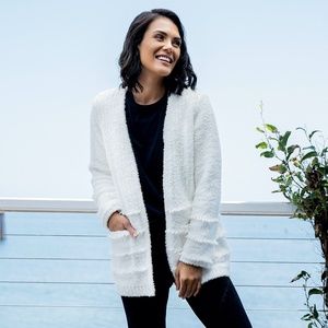 Barefoot Dreams CozyChic Boardwalk Cardigan in pearl white, medium